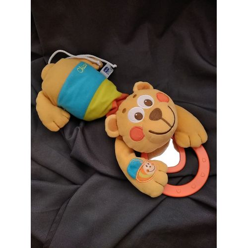 Doudou Chicco Ours Orange Bleu Vert Miroir Musical