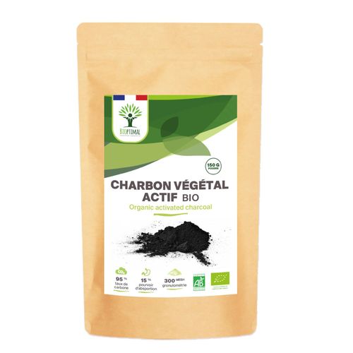 Charbon Végétal Actif Bio En Poudre - Digestion Ventre Plat Cholestérol - Colorant Alimentaire Noir - Conditionné En France - Certifié Ecocert - Vegan - 150g 