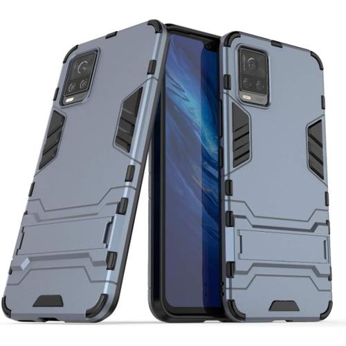 Pour Vivo S7 Coque, Pc + Tpu Silicone Housse Double Couche Hybride Armour Case De Protection + Verre Trempé Écran Protecteur 2 Pack Pour Vivo S7 -Bleu