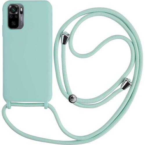 Coque Compatible Avec Xiaomi Redmi Note 10 10s Coque En Silicone Liquide Avec Pendentif Pour Transporter À Suspendre Avec Cordon Souple Vert Turquoise