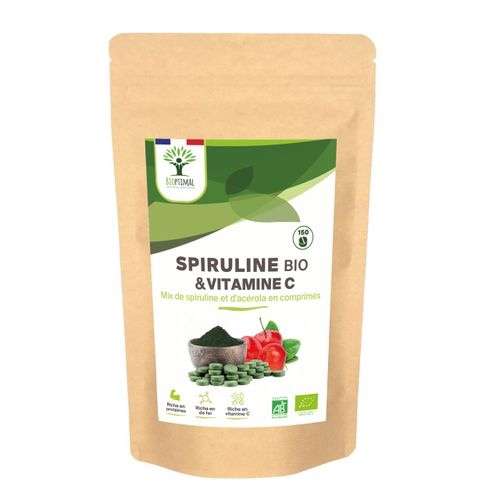 Spiruline & Vitamine C - Complément Alimentaire - Spiruline Acérola Magnésium - Meilleure Absorption Du Fer - Énergie Immunité - Conditionné En France - 150 Comprimés 