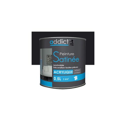 Peinture acrylique de décoration Satinée 0,5 L - Noir - ADD111280 - Addict