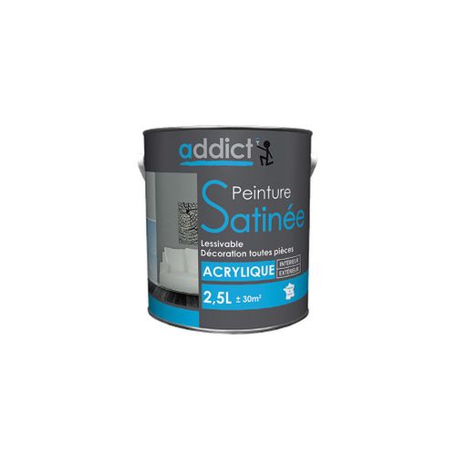 Peinture acrylique de décoration Satinée 2,5 L - Blanc - ADD111282 - Addict