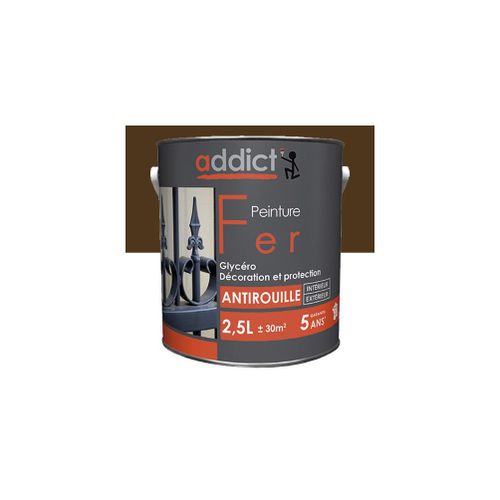 Peinture laque Brillante pour le fer antirouille 2,5 L - Brun noyer - ADD111402 - Addict