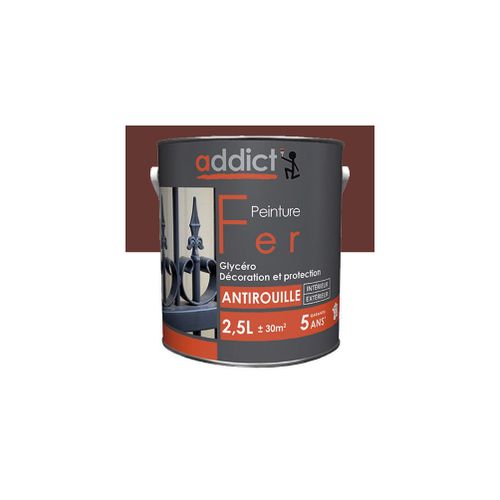 Peinture laque Brillante pour le fer antirouille 2,5 L - Rouge oxyde - ADD111400 - Addict