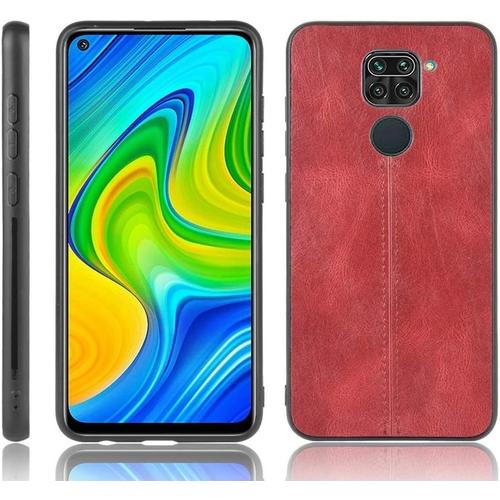 Simple Et Pratique For Xiaomi Redmi Note 9/Redmi 10x 4g Couture De La Peau De Vache À Coudre Pc+Pu+Pu+Tpu Tous Les Boutons Correspondent Noir Color Red