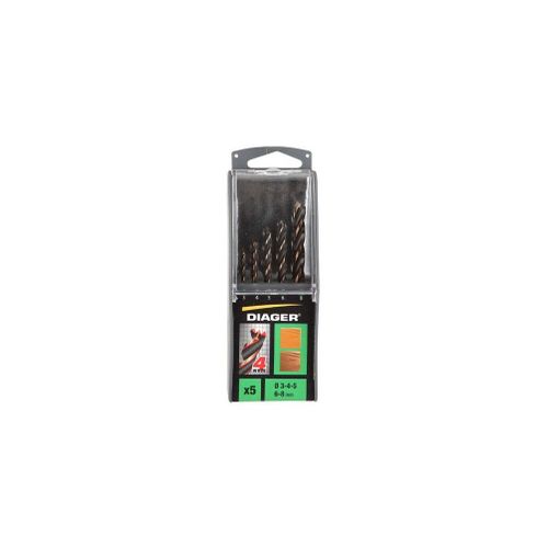 Coffret solo de 5 mèches hélicoïdales bois 4 pointes D. 3, 4, 5, 6, 8 mm - 910D - Diager