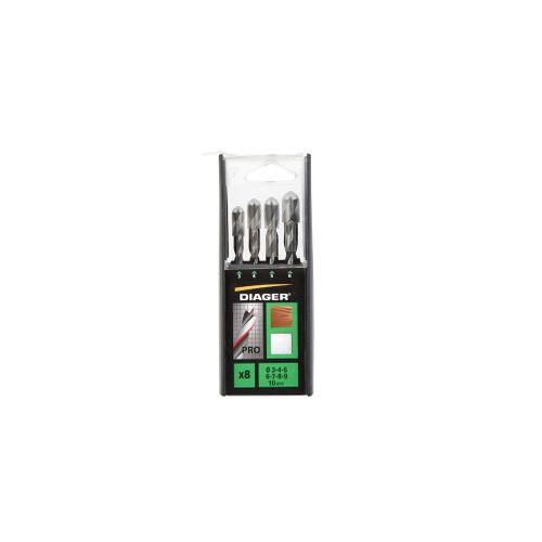 Coffret duo 8 mèches bois 3 pointes PRO D. 3, 4, 5, 6, 7, 8, 9, 10 mm - 917B - Diager