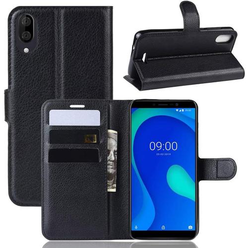 Coque Pour Wiko Y80, Stand Pour Téléphone Portable/Avec Emplacements Pour Cartes De Crédit/Couvercle De Fermeture Magnétique,Pour Wiko Y80 Housse Noir