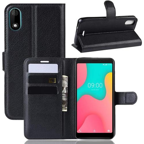 Coque Pour Wiko Y60, Stand Pour Téléphone Portable/Avec Emplacements Pour Cartes De Crédit/Couvercle De Fermeture Magnétique,Pour Wiko Y60 Housse Noir