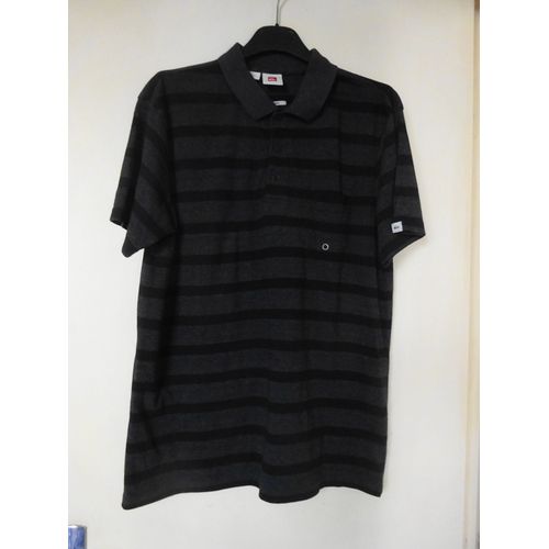 Polo Manches Courtes Quiksilver Bandes Horizontales Gris Chiné/Noir T.Small T.B.E