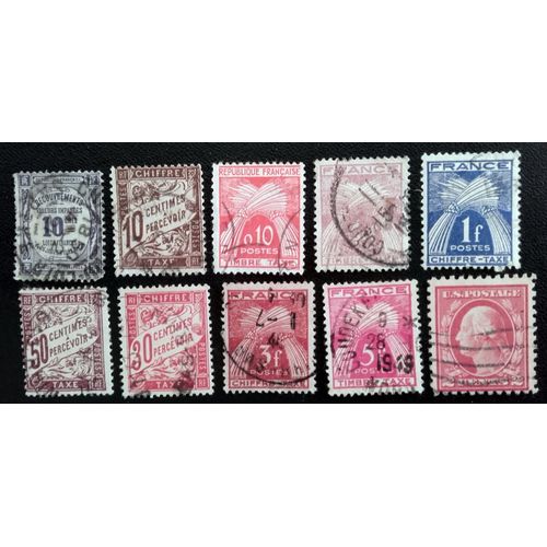 Lot De 9 Timbres Chiffre Taxe