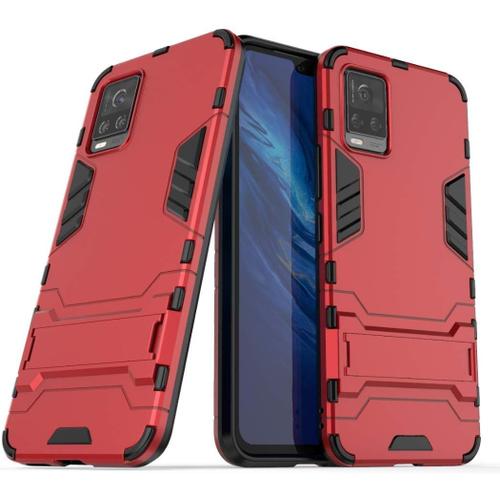 Pour Vivo S7 Coque, Pc + Tpu Silicone Housse Double Couche Hybride Armour Case De Protection + Verre Trempé Écran Protecteur 2 Pack Pour Vivo S7 -Rouge