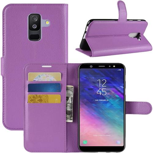 Coque Galaxy A6 Plus 2018 Premium Étui En Cuir Pu Leather Wallet Portefeuille Housse Flip Case Cover Pour Samsung Galaxy A6 Plus 2018 Smartphone Violet