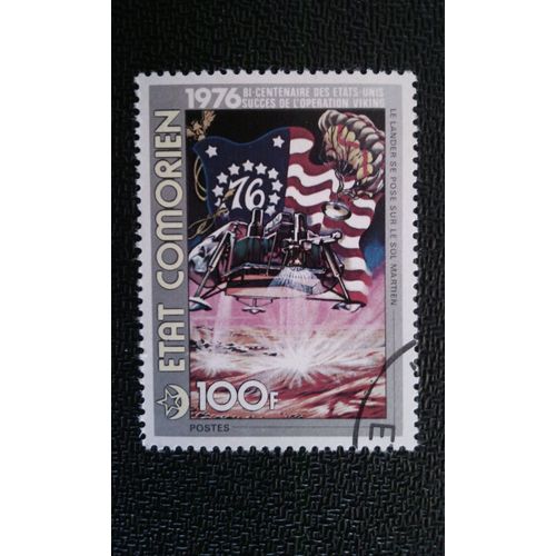 Timbre Comores Yt 166 Drapeau Viking Atterrissant Sur Mars 1976
