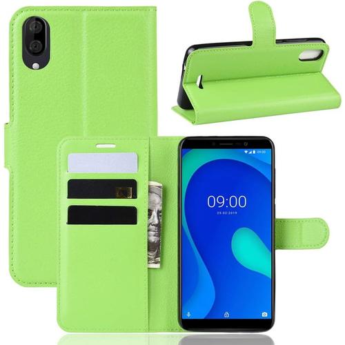 Coque Pour Wiko Y80, Stand Pour Téléphone Portable/Avec Emplacements Pour Cartes De Crédit/Couvercle De Fermeture Magnétique,Pour Wiko Y80 Housse Vert