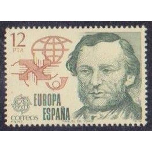 Timbre DEspagne N°2167 Y & T 12 P. Vert Foncé Et Brun-Rouge Europa Manuel De Ysasi
