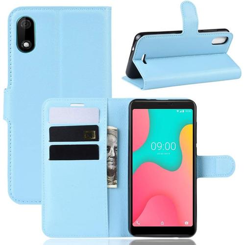 Coque Pour Wiko Y60, Stand Pour Téléphone Portable/Avec Emplacements Pour Cartes De Crédit/Couvercle De Fermeture Magnétique,Pour Wiko Y60 Housse Bleu