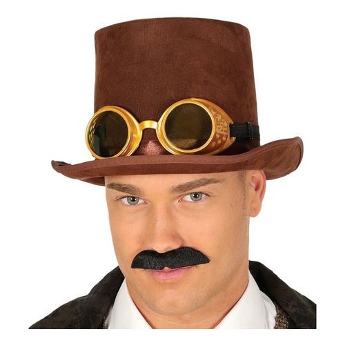 Chapeau Haut-De-Forme Steampunk Marron Avec Des Lunettes (Taille Unique Adulte)