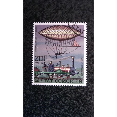 Timbre Comores Yt 179 Dirigeable Giffard Et Train Paris - Saint-Germain 1977