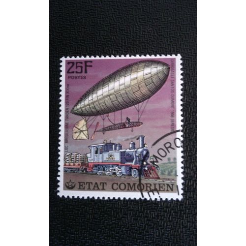 Timbre Comores Yt 180 Le Dirigeable De Santos-Dumont Et Sa Locomotive Brésilienne 1977
