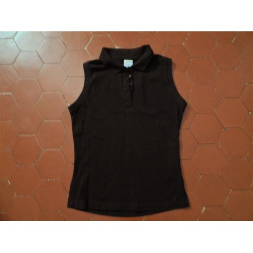 Polo Sans Manches Piqué De Coton Marron