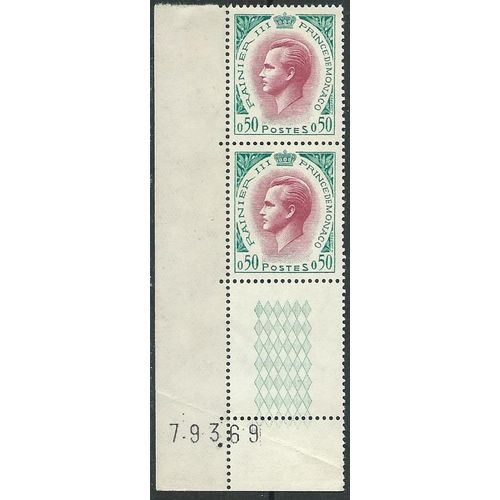 Lot De Deux Timbres Neufs Rainier Iii 1960 Avec Bord De Feuille Numéroté.