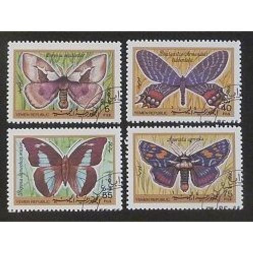 Yemen Republic Oblitéré Lot De 4 Timbres De 1990 Papillons