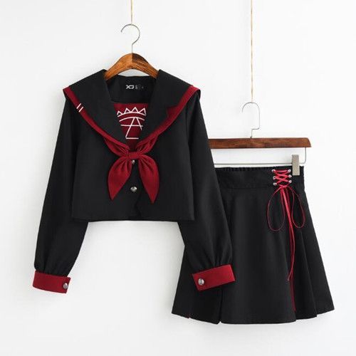 Uniforme Sakura Ecoliere Noir Rouge Déguisement Cosplay