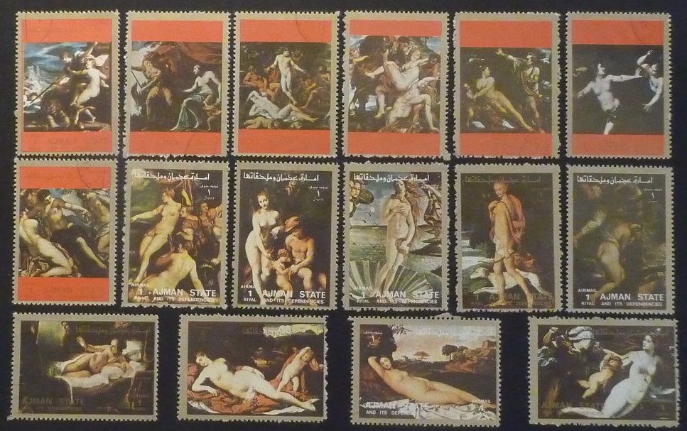 Ajman Oblitéré Lot De 16 Timbres De 1972 Tableaux Nus