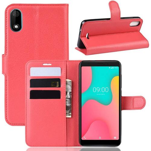 Coque Pour Wiko Y60, Stand Pour Téléphone Portable/Avec Emplacements Pour Cartes De Crédit/Couvercle De Fermeture Magnétique,Pour Wiko Y60 Housse Rouge