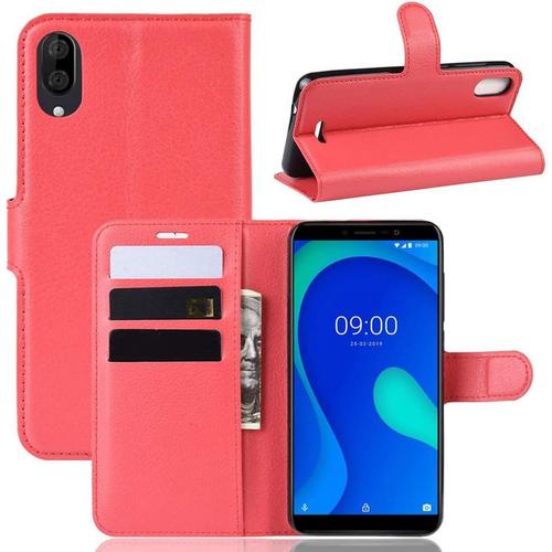 Coque Pour Wiko Y80, Stand Pour Téléphone Portable/Avec Emplacements Pour Cartes De Crédit/Couvercle De Fermeture Magnétique,Pour Wiko Y80 Housse Rouge