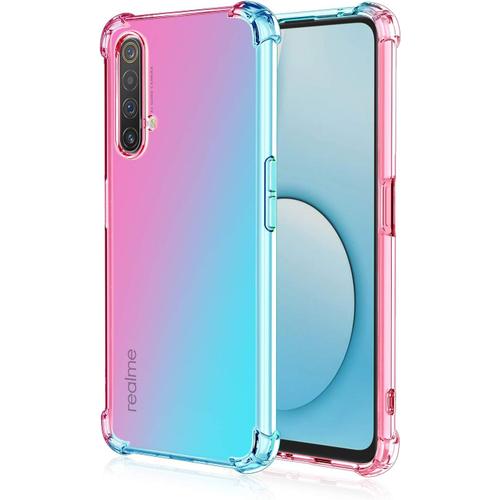 Coque Convient Pour Realme X50 5g Souple Flexible Silicone Gel Housse Tpu Coins Renforcés Crystal Clear Étui En Gradient Color Tpu Case Cover. Rose Vert