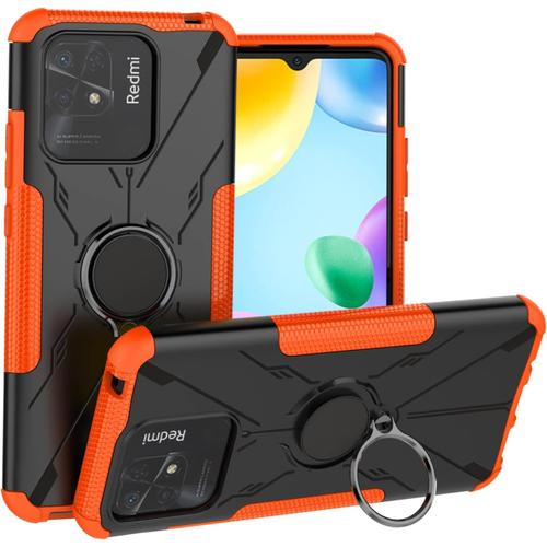 Coque Pour Xiaomi Redmi 10c, Double Couche Renforcée Défense Armure Housse Avec Béquille Antichoc Bumper Protection Etui Pour Xiaomi Redmi 10c.Jj Orange