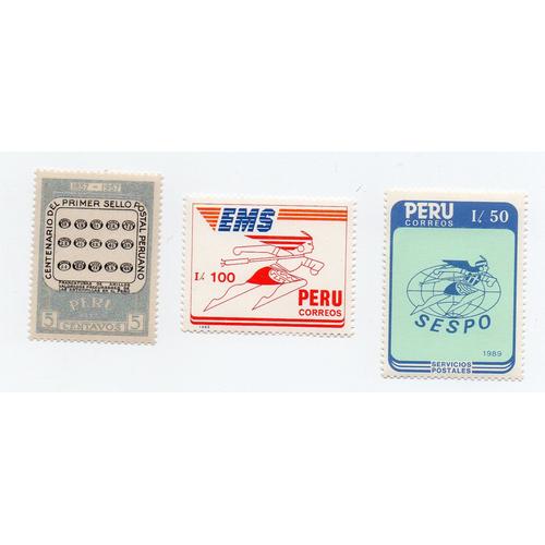 Pérou- Lot De 3 Timbres Neufs- Services Postaux