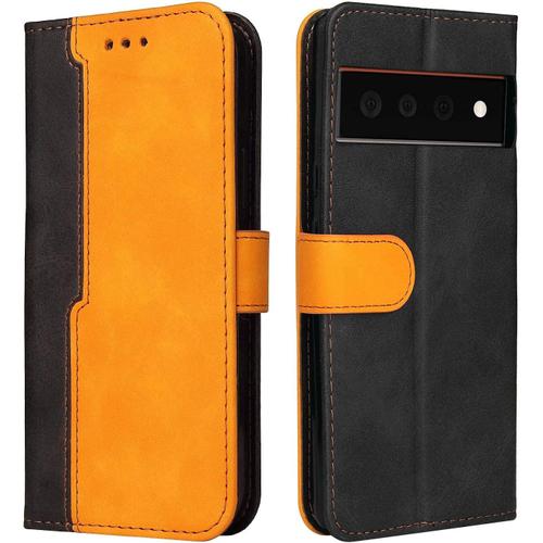 Coque Google Pixel 6 Antichoc Cover Cuir Pu Souple Avec Fente Pour Carte Et Support Étui À Rabat Portefeuille Etui Coque Pour Google Pixel 6 6.4"" Orange