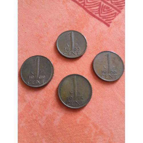 Lot De 4 Pièces De 1 Cent Florin Pays Bas 1965 1966 1969 1974