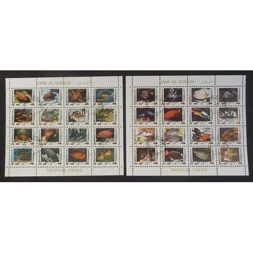 Umm Al Qiwain Oblitéré Lot De 2 Planches De 16 Timbres Poissons Tropicaux