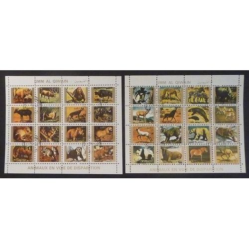 Umm Al Qiwain Oblitéré Lot De 2 Planches De 16 Timbres Animaux En Voie De Disparition