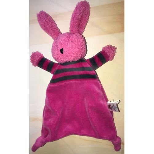 Doudou Lapin Rose Fuchsia Gris Rayé Larges Bandes Stripey Little Jellycat Soft Toys Pink Grey Bunny Jelly Kitten London
