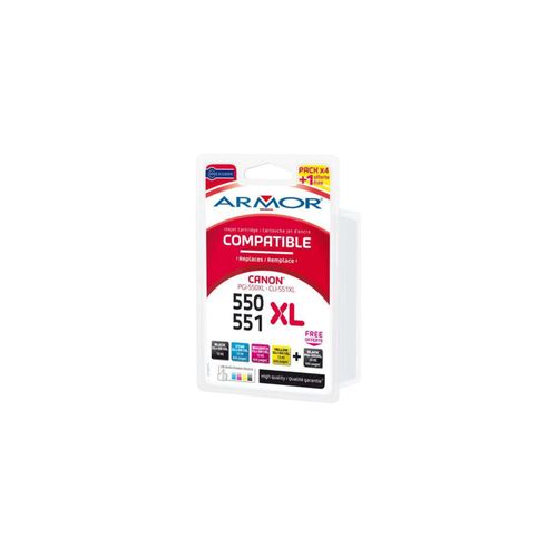 Armor M51 - Pack de 5 - noir, jaune, cyan, magenta - cartouche d'encre (équivalent à : Canon CLI-551XL, Canon PGI-550BK XL ) - pour Canon PIXMA iP8750, iX6850, MG5550, MG5650, MG6450, MG6650...