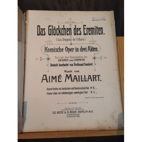 Aimé Maillart Dragons De Villars / Das Glöcken Des Eremiten Partition Chant Piano Bote Bock