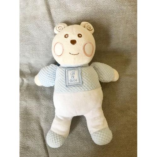 Doudou Ours Bleu Brodé Bébé Nounours Avec Grelot