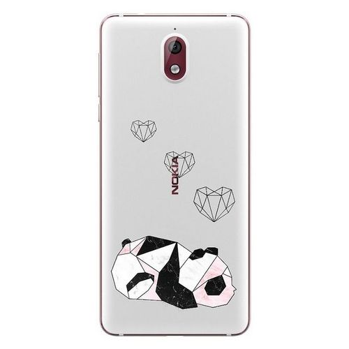 Coque Nokia 3.1 2018 Panda Marbre Coeur Noir Blanc