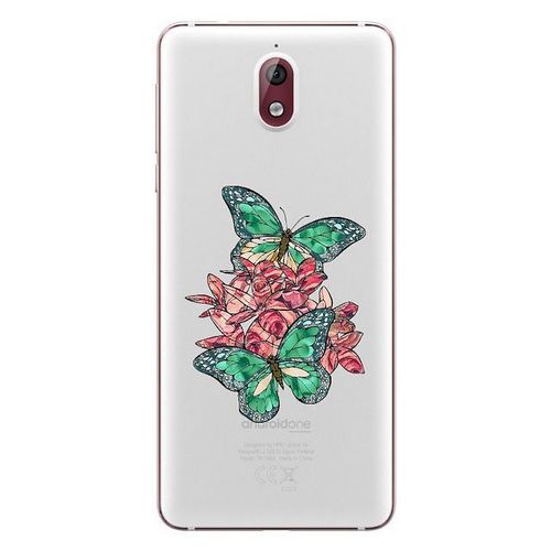 Coque Nokia 3.1 2018 Papillon Emeraude Rose Fleur