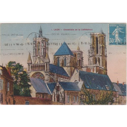 Cpsm - 1 Laon (Aisne/02000) - Ensemble De La Cathédrale - (Timbrée, Oblitérée Et Circulée)