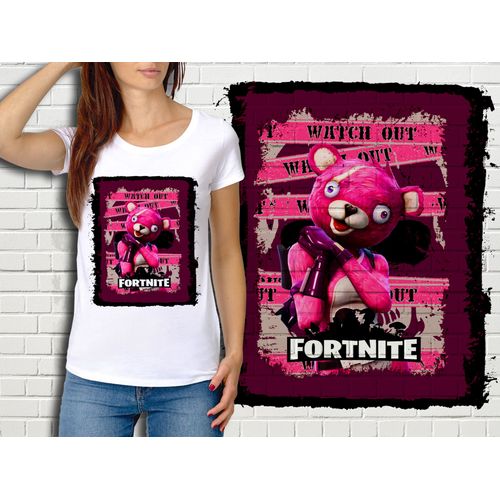 T-Shirt Blanc Femme Fortnite Battle Royale Réf 506