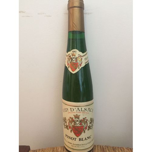 1 Demie Bouteille De Pinot Blanc 1992 Vin D'alsace Appellation Alsace Contrôlée