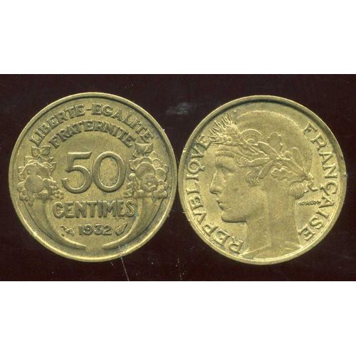 Pièce Monnaie 50 Cts Centimes 1/2 Franc France 1932