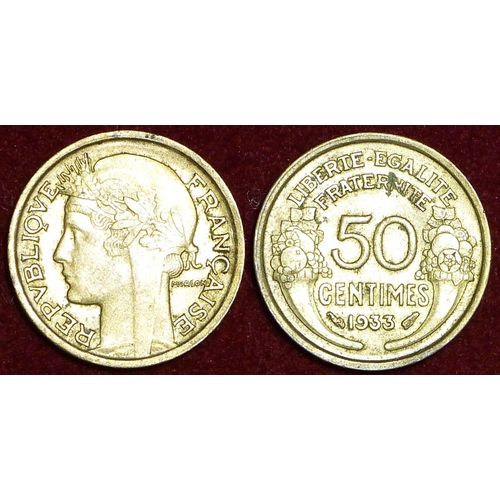 Pièce Monnaie 50 Cts Centimes 1/2 Franc France 1933